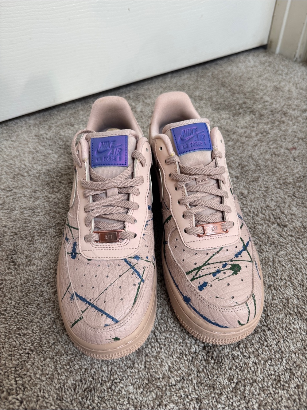 Nike Kids Pink Paint-Splatter Air Force 1 with Purple Tongue